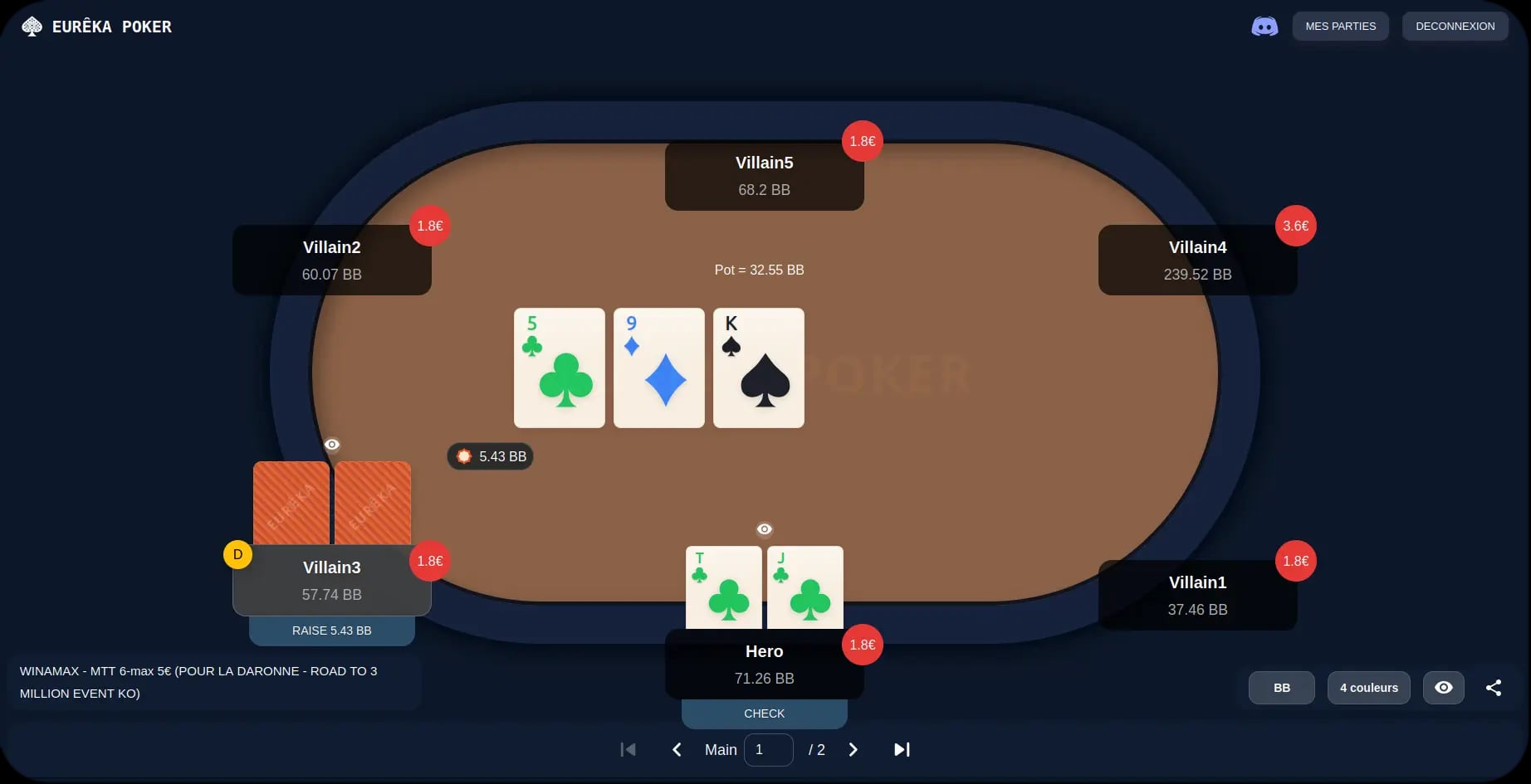 Vue du replayer Eurêka Poker